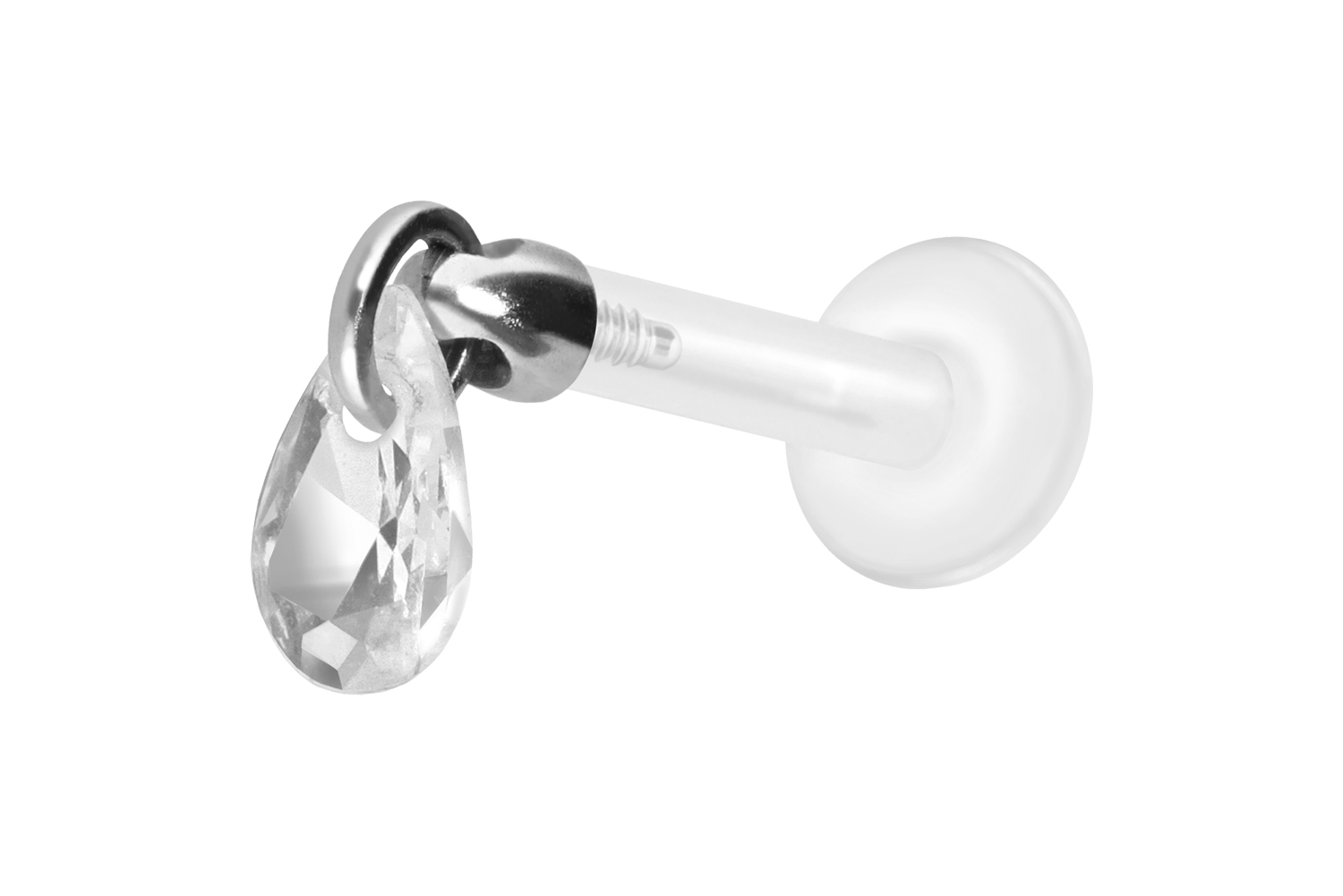 PTFE Labret Piercing mit Innengewinde + Titan-Aufsatz KRISTALLTROPFEN